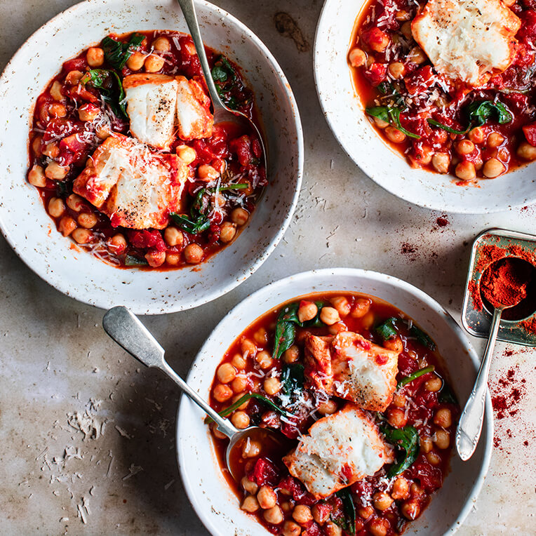 Recipe Chickpea and Spinach Stew with White Fish